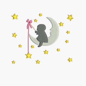 Instant download Machine borduurwerk silhouet baby op th maan