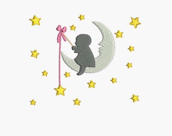 Instant download Machine  Embroidery Silhouette baby on th moon