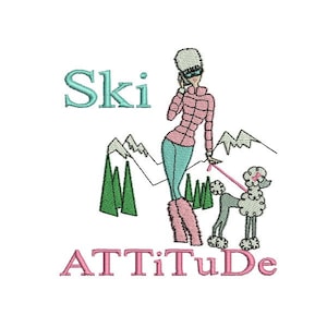 sofortiger Download Stickerei Silhouette Frau mit ihrem Hund in den Bergen