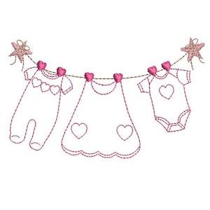 Instant download Machine Embroidery baby girl clothes on clothesline