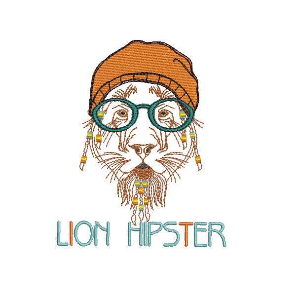 Instant download machine   embroidery  lion hipster