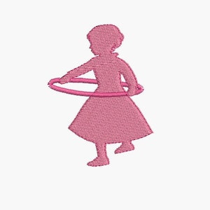 Instant download borduurwerk ontwerpen silhouet meisje speelt met een hoelahoep