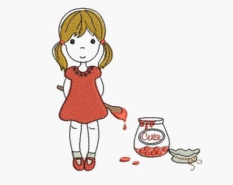 Instant download Machine  Embroidery design Girl and her cherry jam jar