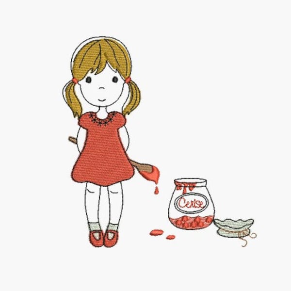 Ontwerp van de Machine borduurwerk instant download meisje en haar cherry jam pot