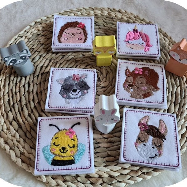 Motif de broderie machine Le jeu memory des animaux portraits number 4 version fille