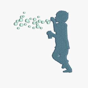 Instant download borduurwerk ontwerp silhouet jongen met zeepbellen