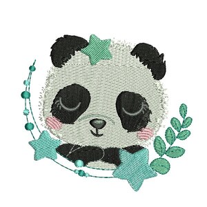 Motif de broderie machine panda endormi aux étoiles