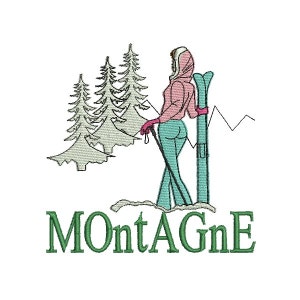 Téléchargement instantané broderie Silhouette skieur dans les montagnes
