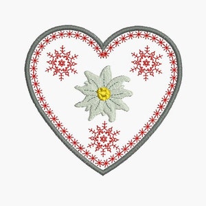 Instant Download applique Heart of edelweiss mountain embroidery design image 1