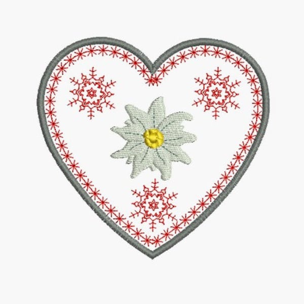 Instant Télécharger appliques coeur de design de broderie montagne edelweiss