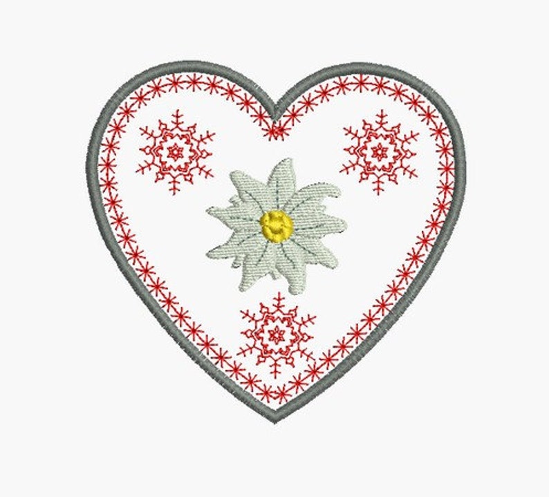 Instant Download applique Heart of edelweiss mountain embroidery design image 1