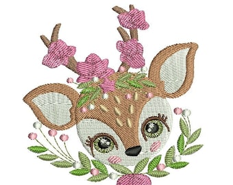 Motif de broderie machine faon aux fleurs
