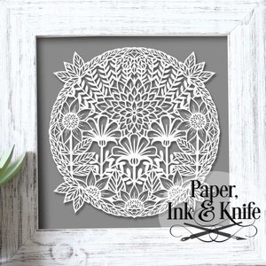 Papercut Template Gramma Hildies Garden, Round Floral Design, Instant Download, Machine or Hand cut SVG, DXF, PDF Commercial use