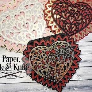 3D Heart Card Papercut Template SVG, PDF, Png, Dxf, Layered Paper Valentine, Shadowbox card, Hand or Machine cut, Commercial Use