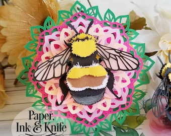 BumbleBee 3D Papercut Template SVG, PDF, JPG Dxf, Layered Paper Ornament, DiY Shadowbox card, Hand or Machine cut, Commercial Use