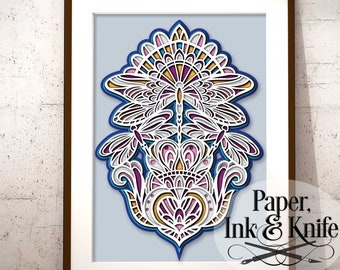 Dragonflies Layered Papercut Template, Intricate 3D Mandala, Instant Download, Machine or Hand cut SVG, DXF, PDF, Eps, Jpg Commercial use
