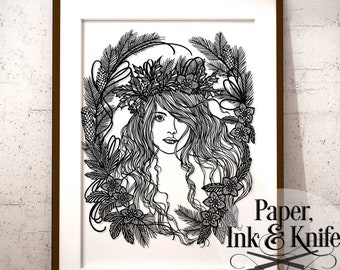 Papercut Template, Winter Woman Portrait, Intricate Design, Instant Digital Download, A3 and A4, Hand cut ONLY PDF JPG files Commercial us