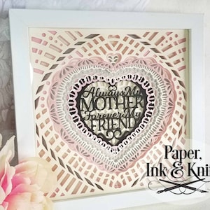 Immer Mutter für immer Freund, 3D SVG Papercut Layered Shadowbox Vorlage, DXF, JPG, 3D Lightbox, für Maschinen- oder Handschnitt, kommerzielle Nutzung