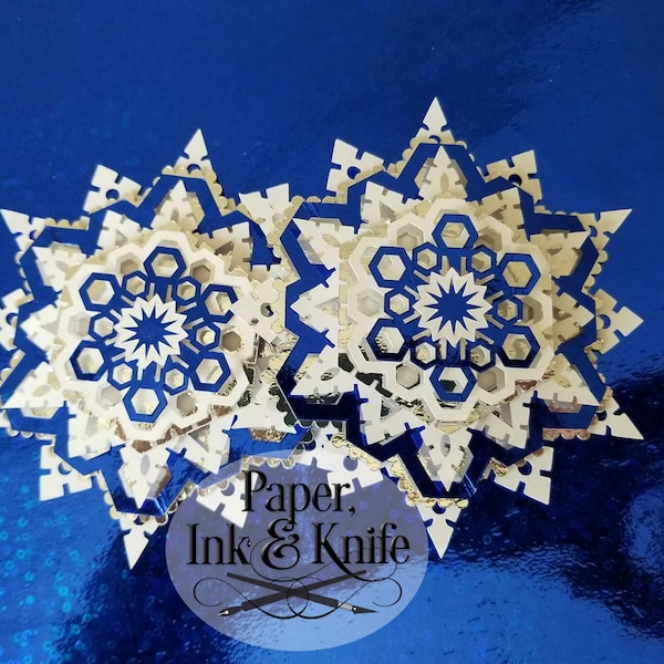 Snowflake 3D Papercut SVG, PDF, Jpg, DXF Template, Layered Christmas Ornament Bauble, Shadowbox card, Hand or Machine cut,Commercial Use