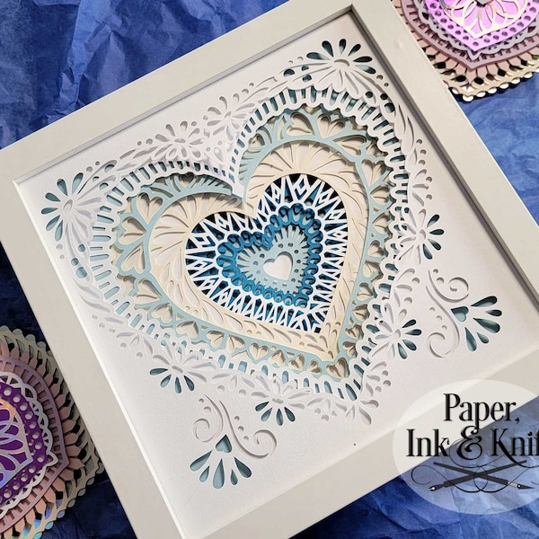 Heart Victorian 3D SVG Papercut Shadowbox Template, 8 layers, paper Lightbox, Includes SVG, Dxf, Pdf, Png, Eps, Commercial Use