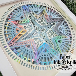 Mandala étoile de Noël, modèle 3D SVG Papercut Shadowbox, Lightbox 3D, comprend Svg, Dxf, Pdf, Png, Eps, utilisation commerciale
