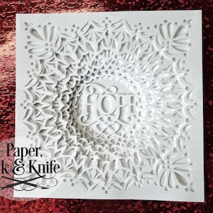 Esperanza, fe, alegría, plantilla de caja de sombras recortada en papel, mandala de papel 3D, descarga de bricolaje, SVG, DXF, PDF cortados a mano o a máquina, uso comercial