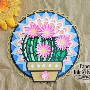 Barrel Cactus gelaagde Papercut Shadowbox Sjabloon, 3D Lightbox, Svg, Dxf, Pdf, Png, Eps, Commercieel gebruik