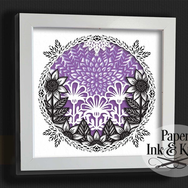 Hildies Garden Shadowbox Papercut Template, 3D layered Paper Art, files for cricut, silhouette or Hand cut SVG, DXF,PDF, commercial use