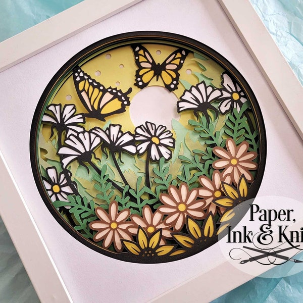 Butterfly Garden 3D Svg Papercut Shadowbox Template, 13 layers, Lightbox, Dxf, Pdf, Png, Eps, Commercial Use