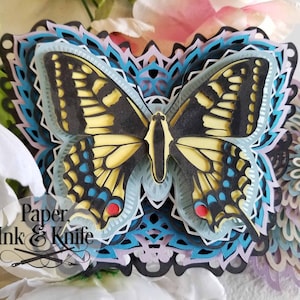 3D Schwalbenschwanz Schmetterling Papercut Vorlage SVG, PDF, JPG Dxf, Layered Ornament, Shadowbox Karte, Hand- oder Maschinenschnitt, Kommerzielle Nutzung