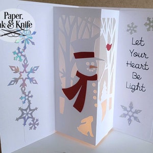 Snowman Lighted Card, 5x7 Papercut Shadowbox Luminary Template, 3D Lightbox,  Svg, Dxf, Pdf, Png, Eps, Commercial Use