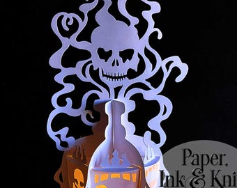 Skull Poison 3D SVG Round Paper Cut Lantern, Beautiful Lightbox, PDF, Eps, PNG, Dxf, Commercial Use