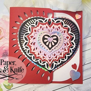 3D Heart Card Papercut Template SVG, PDF, JPG Dxf, Layered Paper Ornament, Shadowbox card, Hand or Machine cut, Uso comercial