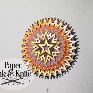 Stern 2, 3D-Papierschnitt, SVG, PDF, Jpg, DXF, Mandala-Weihnachtsverzierung, Schattenkastenkarte, Hand- oder Maschinenschnitt, kommerzielle Nutzung