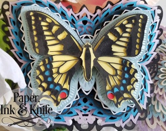 3D Swallowtail Butterfly Papercut Template SVG, PDF, JPG Dxf, Layered Ornament, Shadowbox card, Hand or Machine cut, Commercial Use
