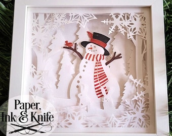 Snowman Shadow box 3D Layered papercut template. Christmas shadowbox,  cricut, silhouette, Laser cut, Hand cut SVG, DXF,PDF