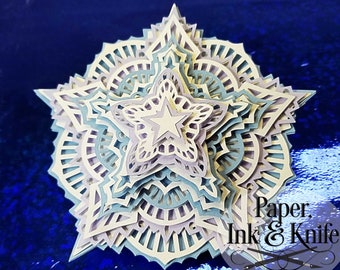 Ster Victoriaans, 3D Papercut SVG, PDF, DXF, Jpg, Gelaagde Mandala Christmas Ornament Bauble, Shadowbox kaart, Hand of Machine gesneden, Commercieel gebruik