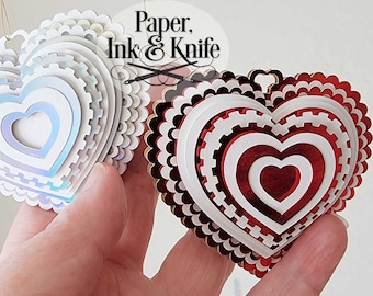 Heart 3 Papercut Template SVG, PDF, PNG Dxf, 3D Layered Paper Ornament Shadowbox card, Commercial Use