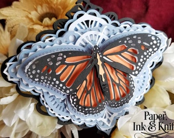 3D Butterfly Papercut Template SVG, PDF, JPG Dxf, Layered Paper Ornament Bauble, Shadowbox card, Hand or Machine cut, Commercial Use