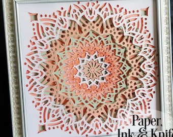 Mandala Papercut Shadowbox Template, 3D SVG Paper Lightbox, DiY Instant Download, for Machine or Hand cut SvG, DXF, PDF Commercial Use