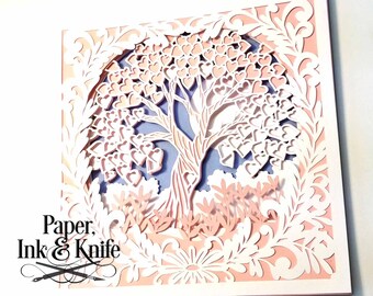 Heart Tree Papercut Shadowbox Template, 7 layers 3D Paper lightbox, DiY Instant Download, Machine or Hand cut SVG, DXF, PDF Commercial use