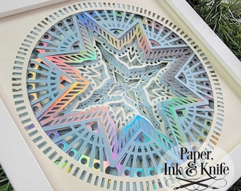 Christmas Star Mandala, 3D SVG Papercut Shadowbox Template, 3D Lightbox,  Includes Svg, Dxf, Pdf, Png, Eps, Commercial Use