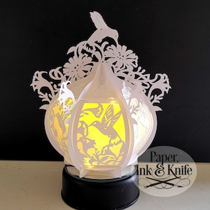3D SVG Kolibri Rund Papierschnitt Laterne, Frühling Sommer Koryphäe, Lightbox, PDF, Eps, PNG, Dxf, Kommerzielle Nutzung