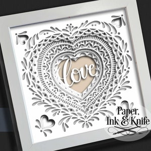 Heart Papercut 3D SVG Shadowbox Template, 3D Valentine, Wedding, customizable, Instant Download, Machine or Hand cut DXF, PDF, EpS