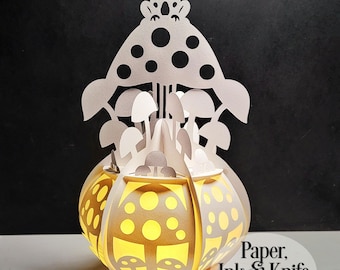 3D SVG Mushroom Round Paper Cut Lantern, Quick and Cute Lightbox, PDF, Eps, PNG, Dxf, Commercial Use