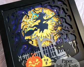 Witch Moon 3D Svg Papercut Shadowbox Template, Lightbox, Dxf, Pdf, Png, Eps, Commercial Use