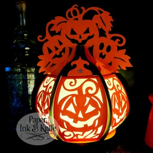 3D SVG JackoLantern Round Paper Cut Lantern, Halloween Lightbox, PDF, Eps, PNG, Dxf, Commercial Use
