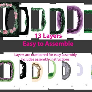 May include: A layered paper craft project with 13 layers, featuring floral and nature-themed designs. The image includes the text "13 Layers" and "Easy to Assemble," with numbered layers for easy assembly and instructions.