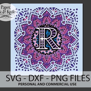 Monogram Mandala Papercut Layered Shadowbox Template, 3D SVG, DXF, PNG, Pdf, Papercut Lightbox, for Machine or Hand cut Commercial Use image 2