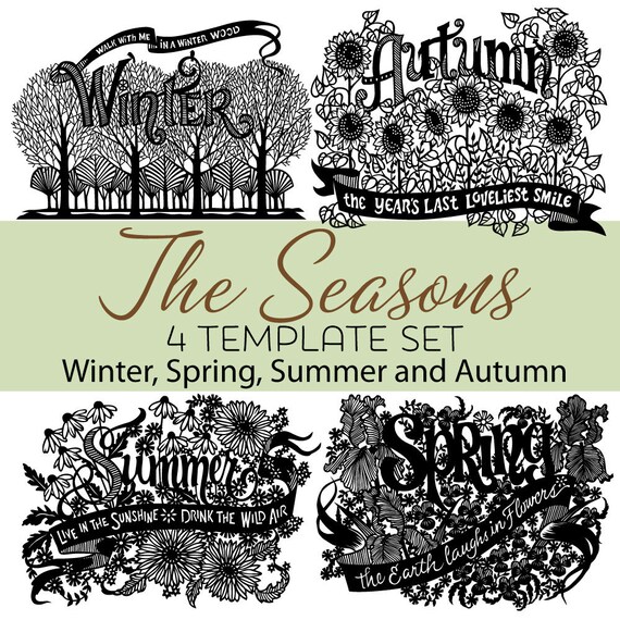 4 seasons papercut templates 4 template set winter spring etsy seasons templates